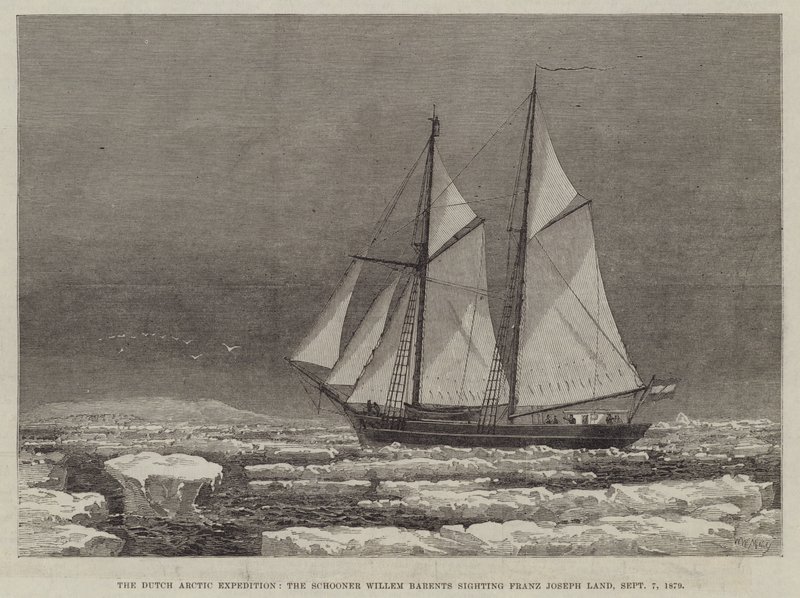 Den nederlandske arktiske ekspedisjonen, skonneren Willem Barents ser Franz Joseph Land, 7. september 1879 av Walter William May
