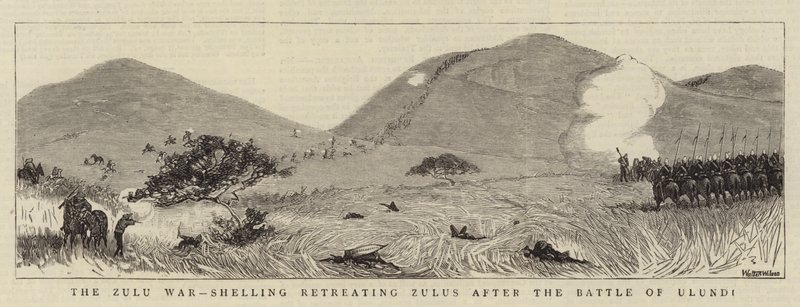 Zulu-krigen, beskytning av zuluer etter slaget ved Ulundi av Thomas Walter Wilson