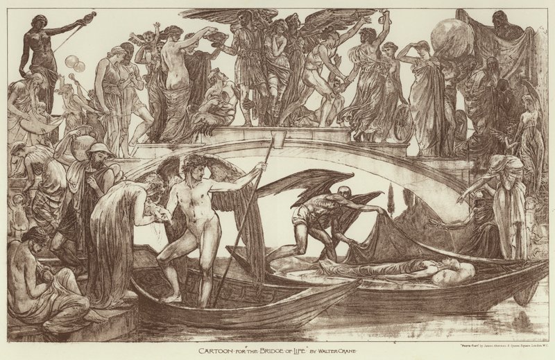 Tegneserie for "The Bridge of Life" (gravering) av Walter (after) Crane