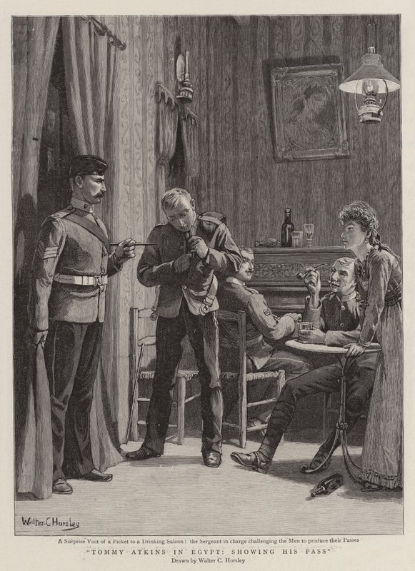 Tommy Atkins i Egypt, viser passet sitt av Walter Charles Horsley