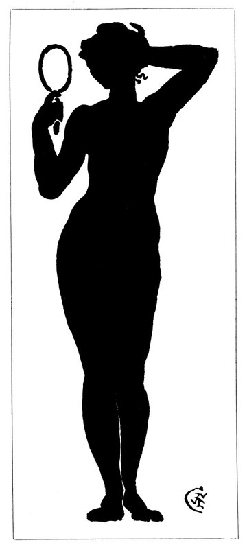 Silhuett av naken kvinne som holder et speil (litho) av Walter Crane