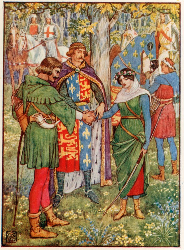 Kongen slutter seg til Robin Hood og Maid Marian av Walter Crane