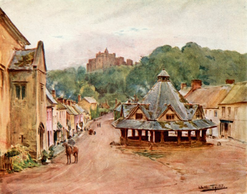 Dunster Castle and Yarn Market (farge litho) av Walter Frederick Roofe Tyndale