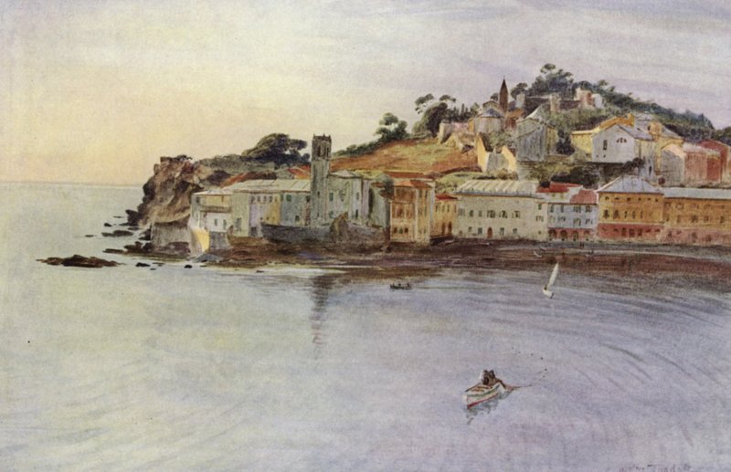 Halvøya, Sestri Levante (farge litho) av Walter Frederick Roofe Tyndale