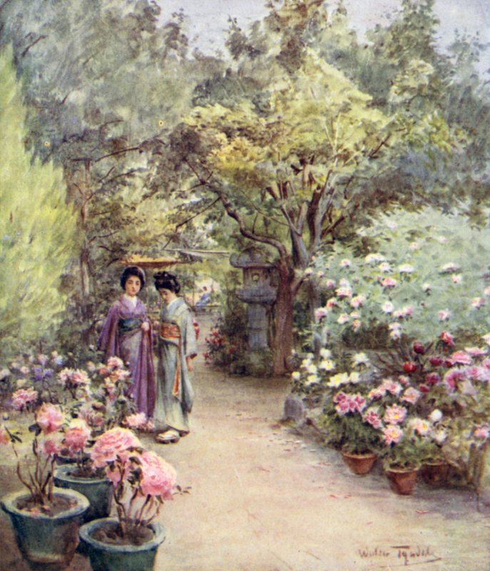 Peoner i en tehage, Kyoto av Walter Frederick Roofe Tyndale
