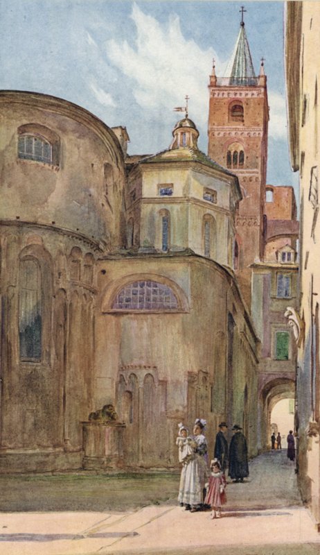 Romansk kirke, Albenga, Italia (farge litho) av Walter Frederick Roofe Tyndale
