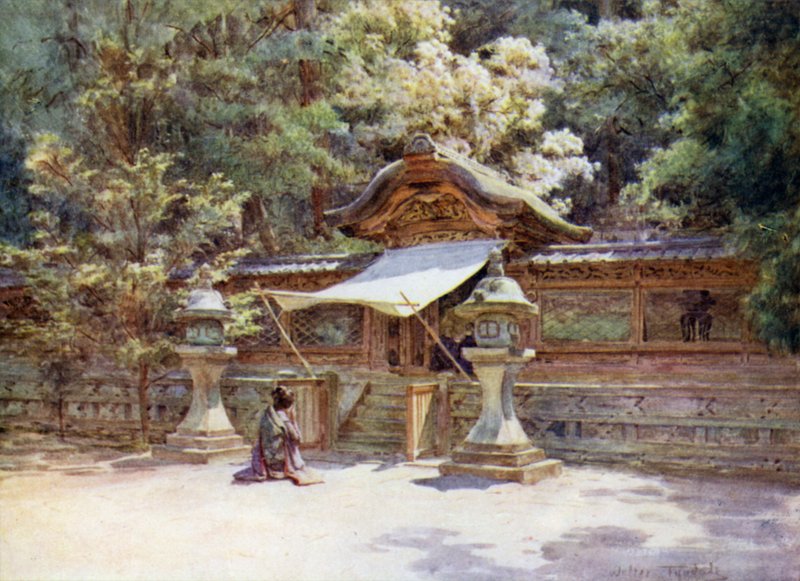 Temple Fence and Gate, Higashi Otani, Kyoto av Walter Frederick Roofe Tyndale