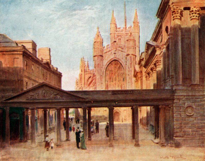 The Abbey and Pump Room, Bath (farge litho) av Walter Frederick Roofe Tyndale