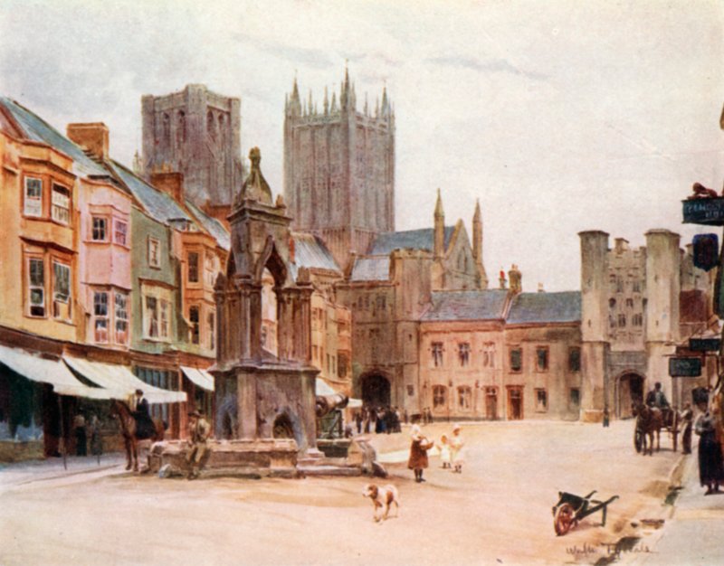 The Market Place, Wells (farge litho) av Walter Frederick Roofe Tyndale
