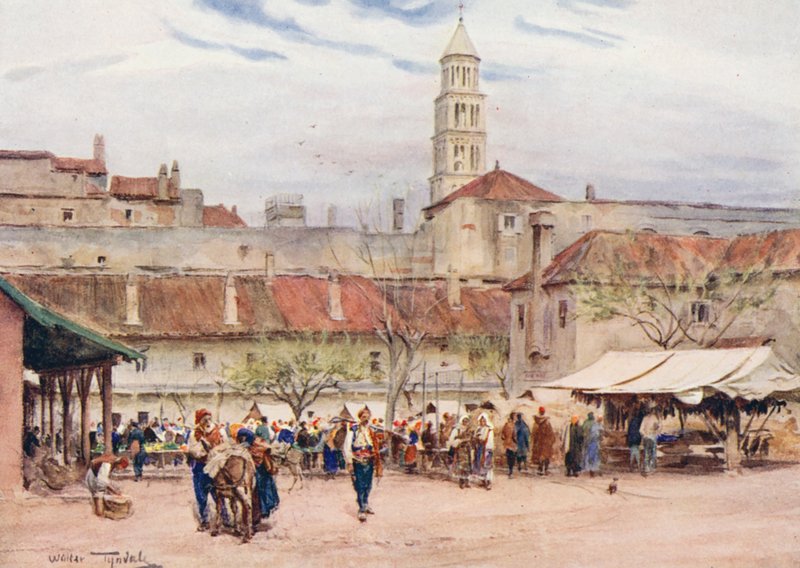 Markedet i Spalato (fargelitografi) av Walter Frederick Roofe Tyndale