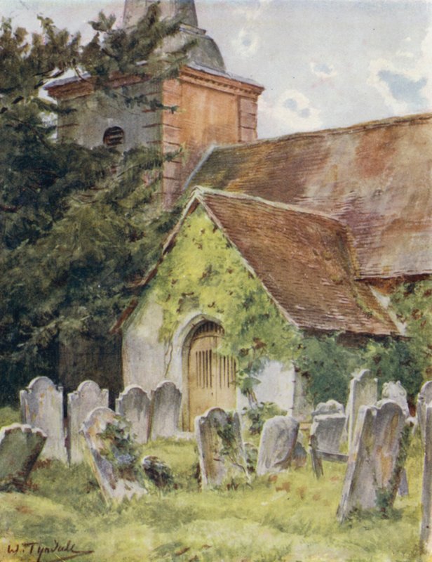 The New Forest: Brokenhurst Church (farge litho) av Walter Frederick Roofe Tyndale