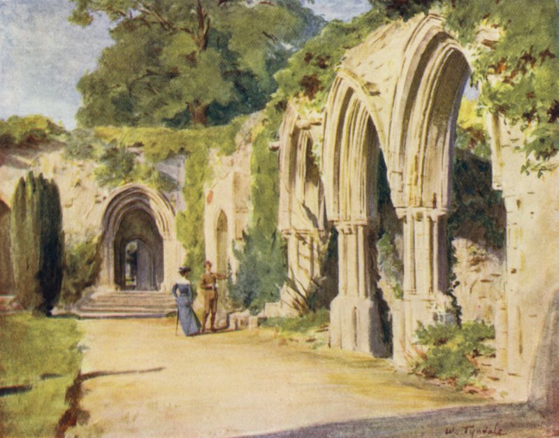 The New Forest: The Cloisters, Beaulieu Abbey (farge litho) av Walter Frederick Roofe Tyndale