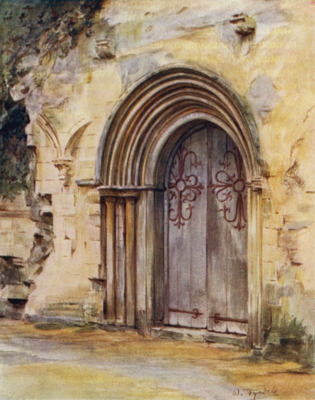 The New Forest: The Door of the Refectory, Beaulieu Abbey (farge litho) av Walter Frederick Roofe Tyndale