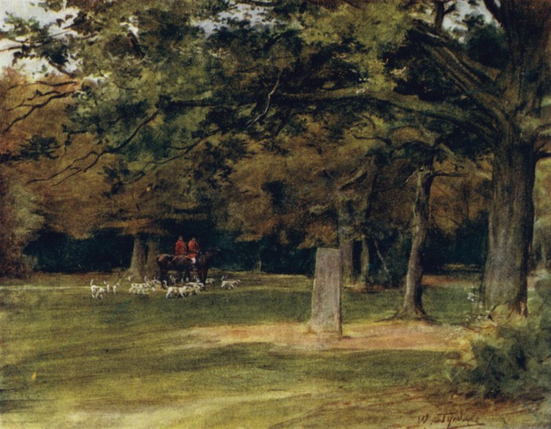 The New Forest: The Rufus Stone (farge litho) av Walter Frederick Roofe Tyndale