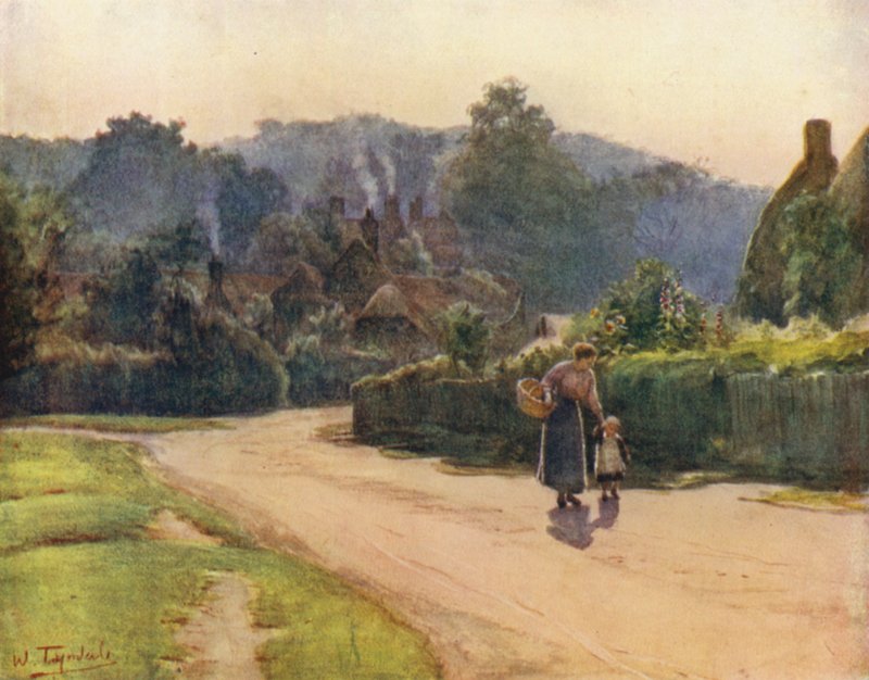 The New Forest: The Village of Emery Down (farge litho) av Walter Frederick Roofe Tyndale