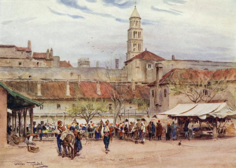 Jugoslavia: Markedsdag i Split (farge litho) av Walter Frederick Roofe Tyndale