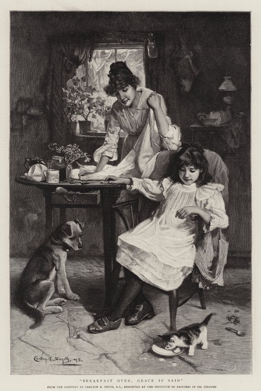 Breakfast Over, Grace is Said (gravering) av Walter Granville Smith