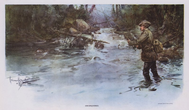 Unconquered: fiskescene (farge litho) av Walter Granville Smith