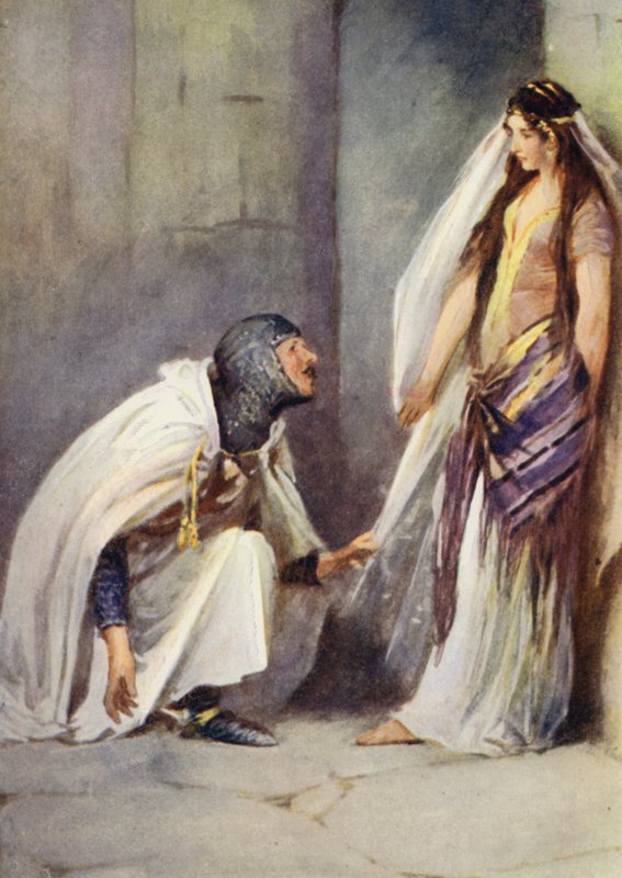 Illustrasjon for Ivanhoe av Sir Walter Scott (farge litho) av Walter Grieve