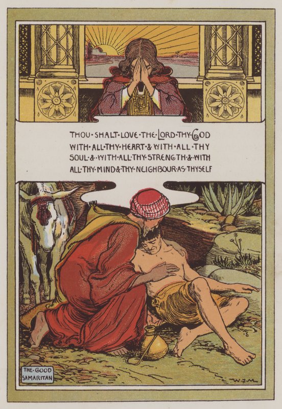 Den barmhjertige samaritan (farge litho) av Walter Jenks Morgan