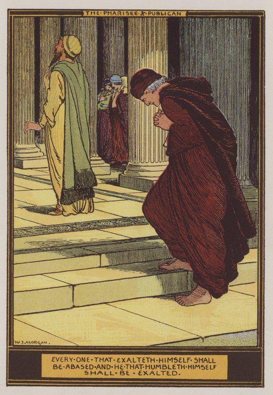 Fariseeren og tolleren (farge litho) av Walter Jenks Morgan