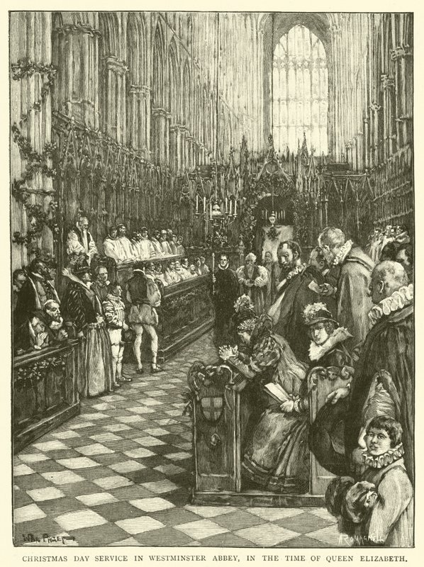 Juledagsgudstjeneste i Westminster Abbey, i dronning Elizabeths tid av Walter Paget
