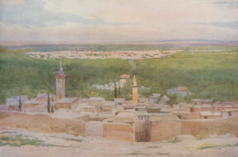 Damaskus fra Salahiyeh: Solnedgang over byen av Walter Spencer Stanhope Tyrwhitt