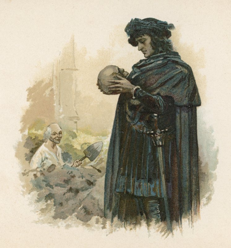 Hamlet med hodeskallen til Yorick (chromolitho) av Walter Stanley Paget