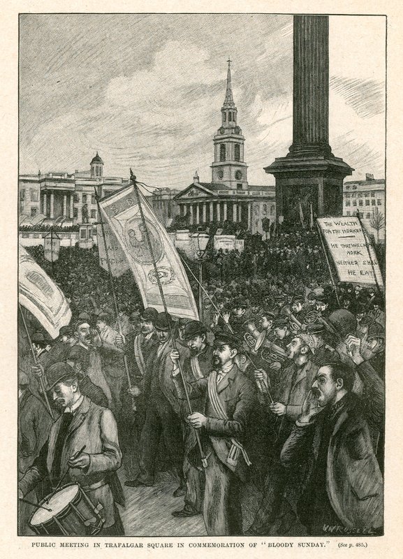 Offentlig møte på Trafalgar Square til minne om Bloody Sunday (gravering) av Walter Westley Russell
