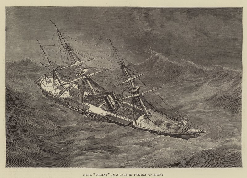 HMS Urgent i kuling i Biscayabukta av Walter William May