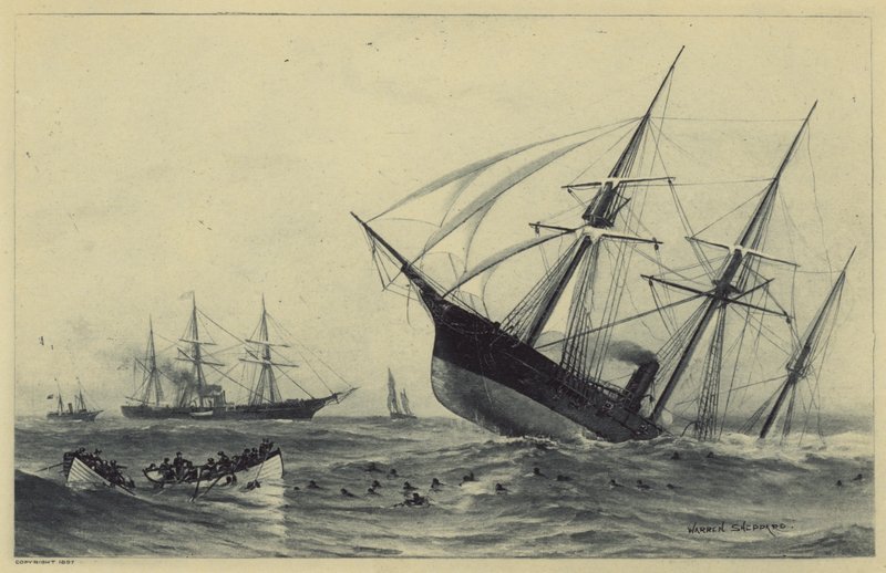 Senking of the Alabama (litho) av Warren Sheppard