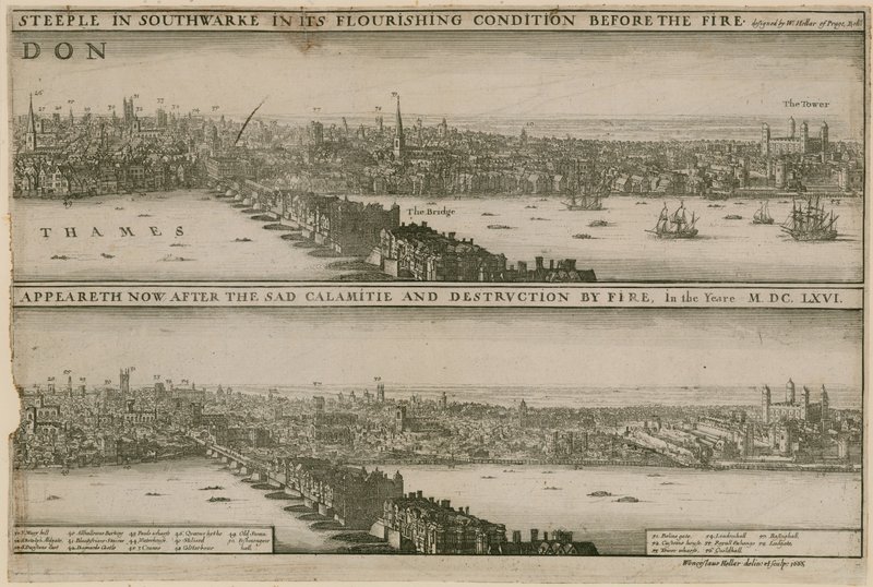 London, før og etter den store brannen av Wenceslaus Hollar