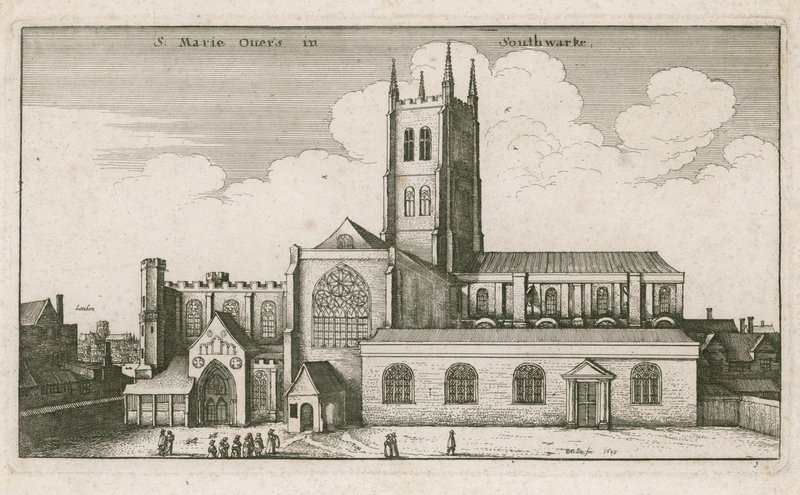 St Mary Overies, Southwark, London; tegning datert 1647 av Wenceslaus Hollar