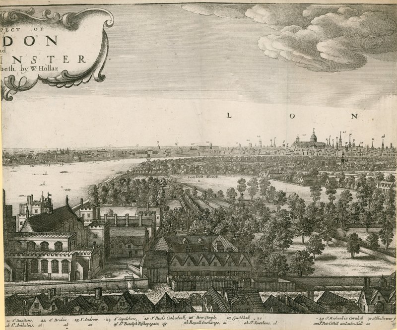 Utsikten til London og Westminster hentet fra Lambeth av Wenceslaus Hollar