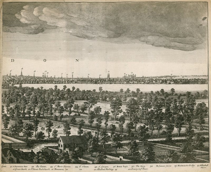 Utsiktene til London og Westminster hentet fra Lambeth av Wenceslaus Hollar