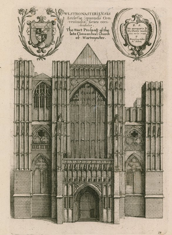 Vestprospektet til avdøde Conventual Church of Westminster, London av Wenceslaus Hollar