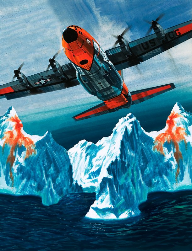En Lockheed Hercules patruljerer isfjell for kystvakten av Wilf (20th century) Hardy