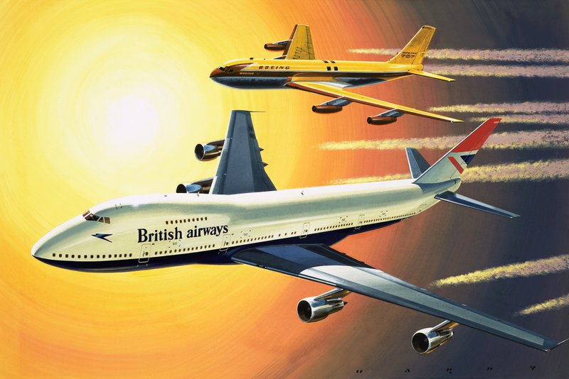 Boeing 747 med Boeing 707 i bakgrunnen av Wilf (20th century) Hardy
