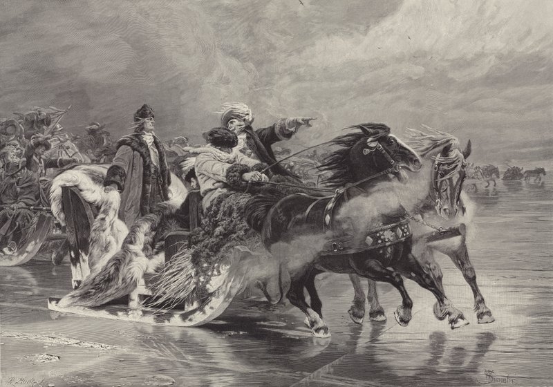 Den store kurfyrsten krysser den kuriske lagunen, 19. januar 1679 av Wilhelm Simmler