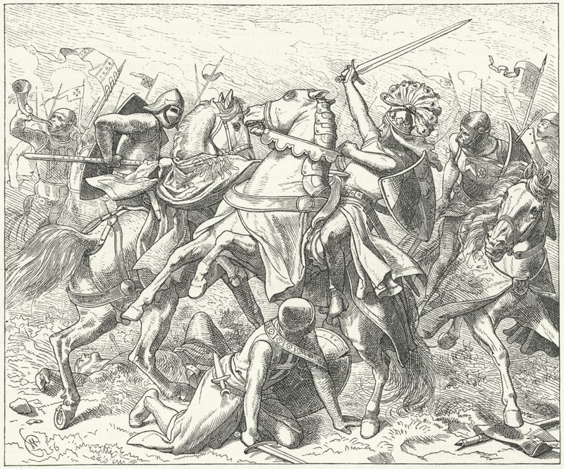 Opprøreren hertug Rudolf av Swabia ble dødelig såret i slaget ved Elster av Wilhelm Camphausen
