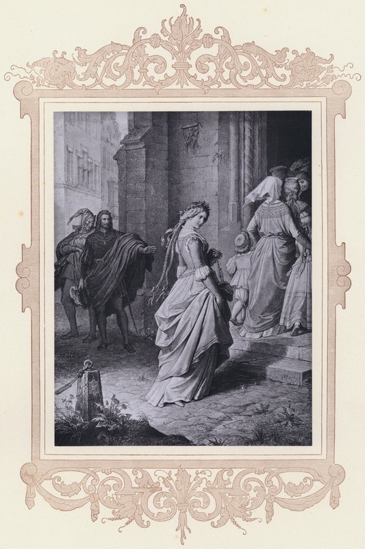 Gretchen, går til kirken (litho) av Wilhelm von (after) Kaulbach