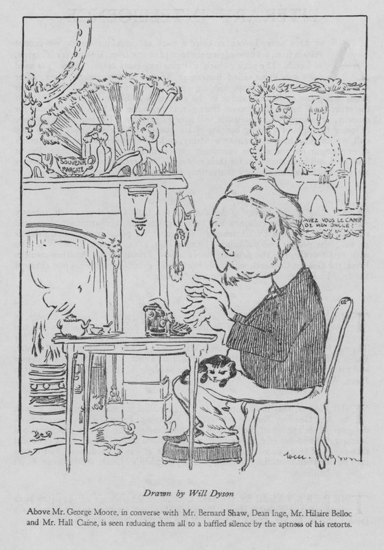 George Moore , irsk forfatter, jobber ved skrivemaskinen sin (litho) av Will Dyson