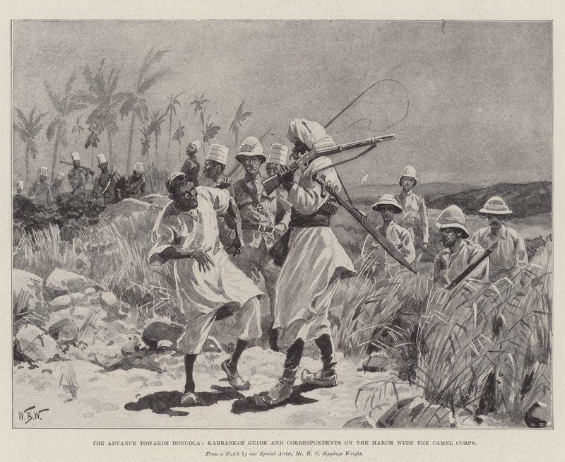 Fremskritt mot Dongola, Kabbabesh-guide og korrespondenter på mars med Camel Corps av William Barnes Wollen