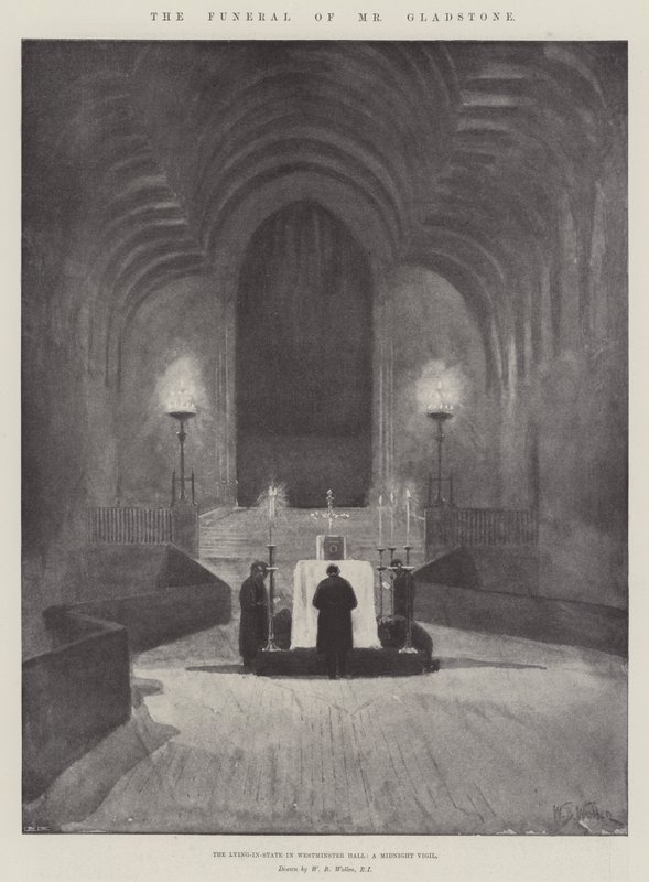 Begravelsen til Mr Gladstone, den liggende i Westminster Hall, en midnattsvake av William Barnes Wollen