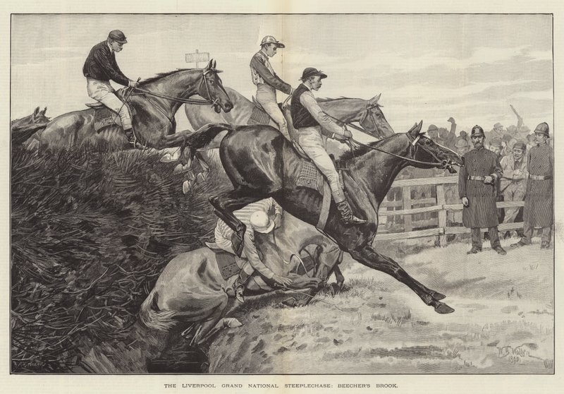 The Liverpool Grand National Steeplechase, Beecher's Brook av William Barnes Wollen