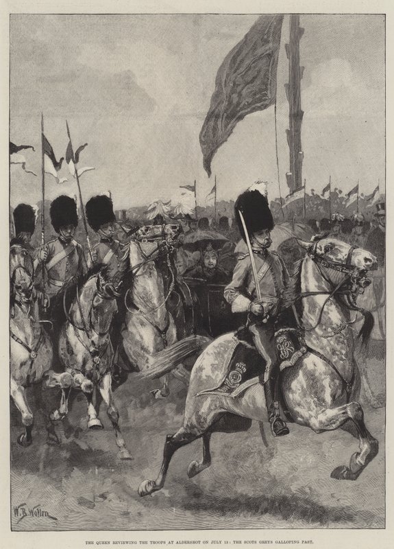 Dronningen gjennomgår troppene ved Aldershot den 13. juli, Scots Greys galopperende forbi av William Barnes Wollen