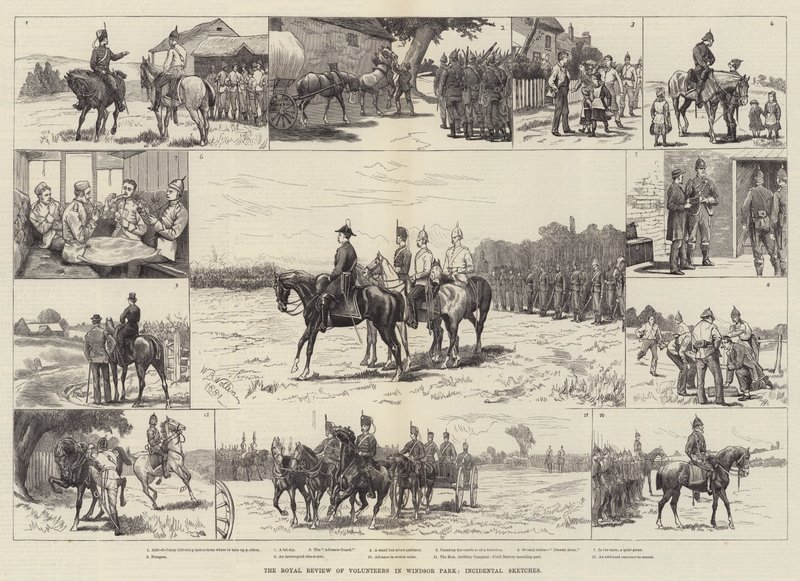 The Royal Review of Volunteers in Windsor Park, Incidental Sketches av William Barnes Wollen