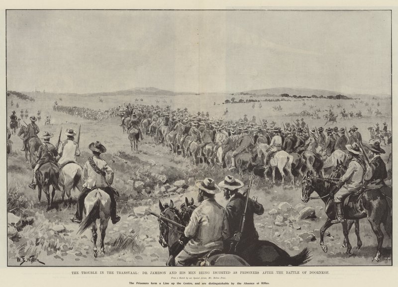 The Trouble in the Transvaal, Dr Jameson og hans menn blir eskortert som fanger etter slaget ved Doornkop av William Barnes Wollen