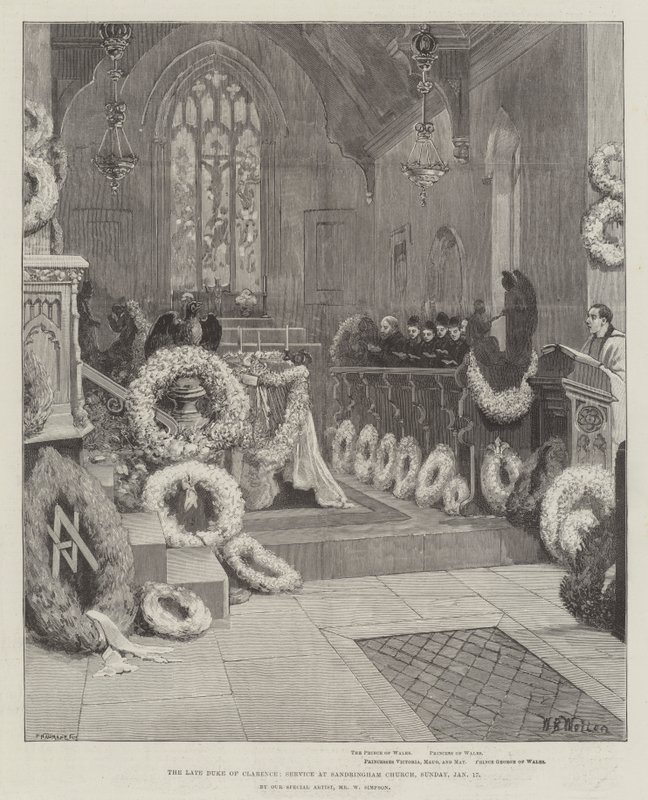 Den avdøde hertugen av Clarence, Gudstjeneste i Sandringham Church, søndag 17. januar av William Barnes Wollen