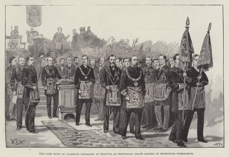 Den avdøde hertugen av Clarence installerte i Reading som Provincial Grand Master of Berkshire Freemasons av William Barnes Wollen
